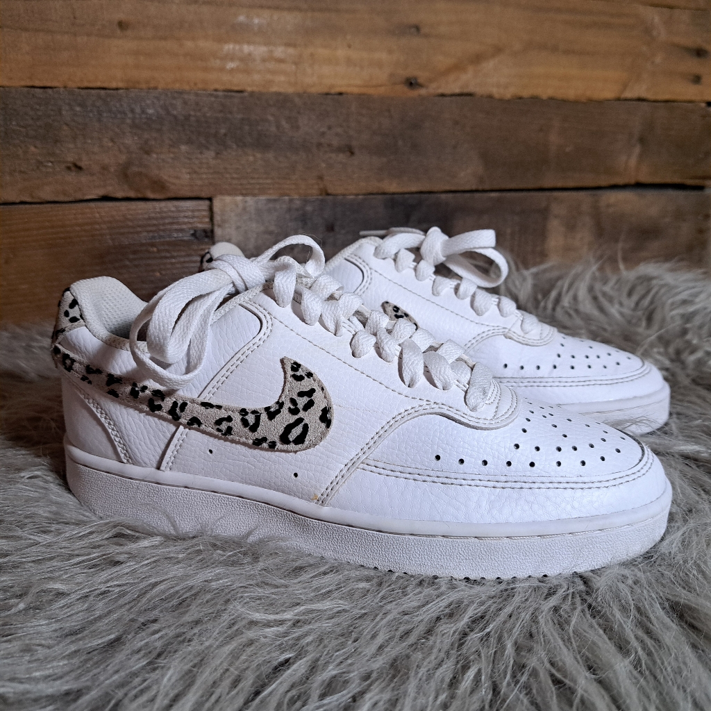 Nike Women's White Sneakers With Leopard Print Swoosh